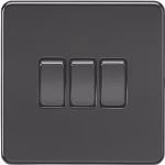 Knightsbridge 10AX 3-Gang 2-Way Light Switch Matt Black
